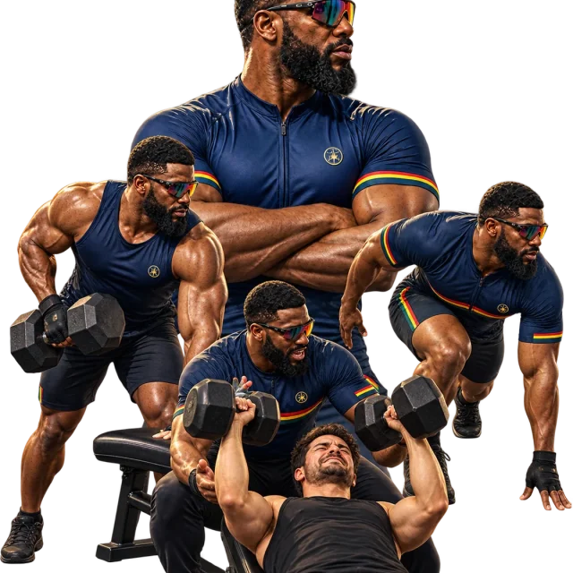 Muhammed performing dumbbell rows and spotting a client through a bench press
